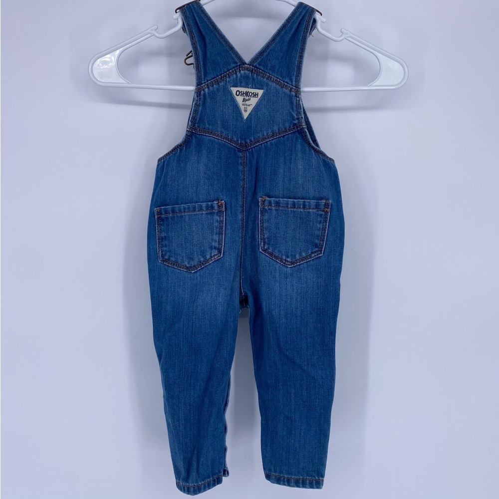 OshKosh B'gosh Blue & Pink Girls Denim Flower Overalls 12M - Picture 6 of 6